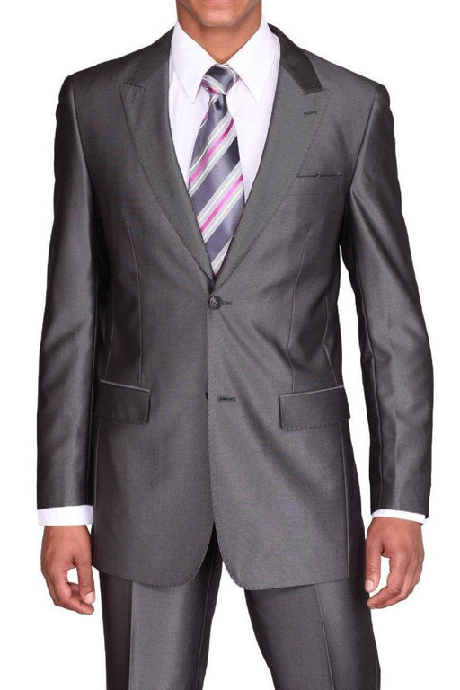 "Fortino Landi Charcoal Grey Men's 2-Button Slim Sharkskin Suit" - USA Men's Outlet