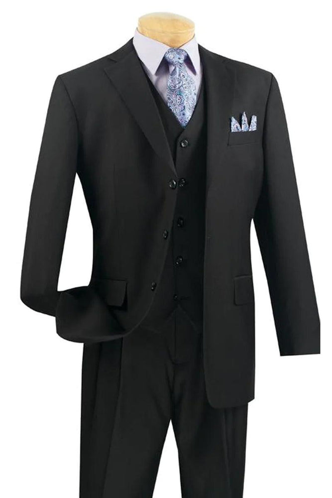 Fortino Landi Classic Fit 3 Btn Black Vested Suit - USA Men's Outlet