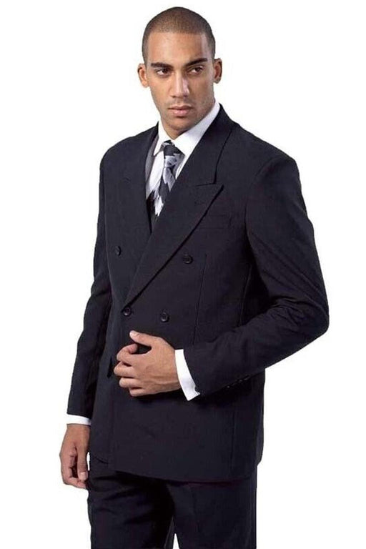 Fortino Landi Classic Fit Double Breasted Charcoal Grey Poplin Suit - USA Men's Outlet