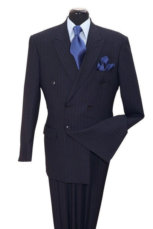 Fortino Landi Classic Pinstripe Navy Suit: Double-breasted Smooth Menswear - USA Men's Outlet