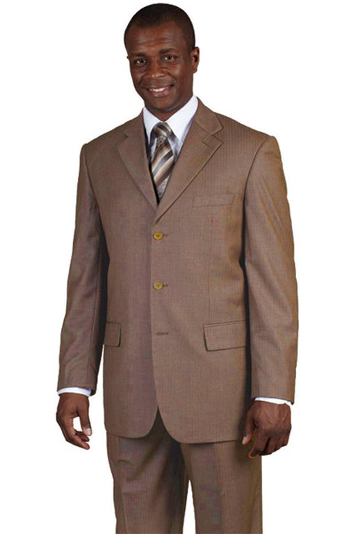 Fortino Landi Classic Tan Wool-Feel Pinstripe 3-Button Suit - USA Men's Outlet