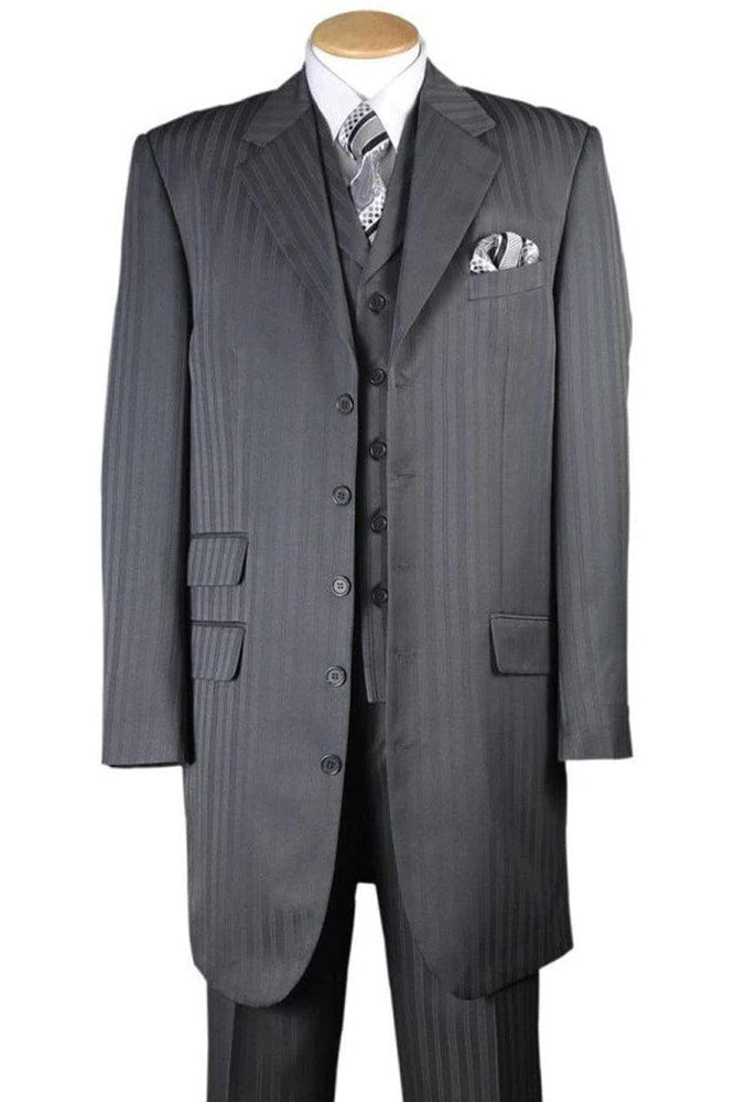 Fortino Landi Gray Tonal Pinstripe Zoot Suit: Men's Stylish Long Vested Look - USA Men's Outlet