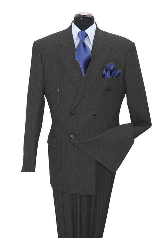 "Fortino Landi Grey Classic Double-Breasted Pinstripe Suit" - USA Men's Outlet