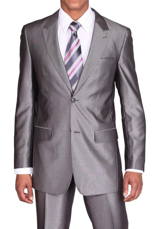 "Fortino Landi Grey Sharkskin Slim-Fit 2-Btn Suit: A Sleek Take on a Classic" - USA Men's Outlet