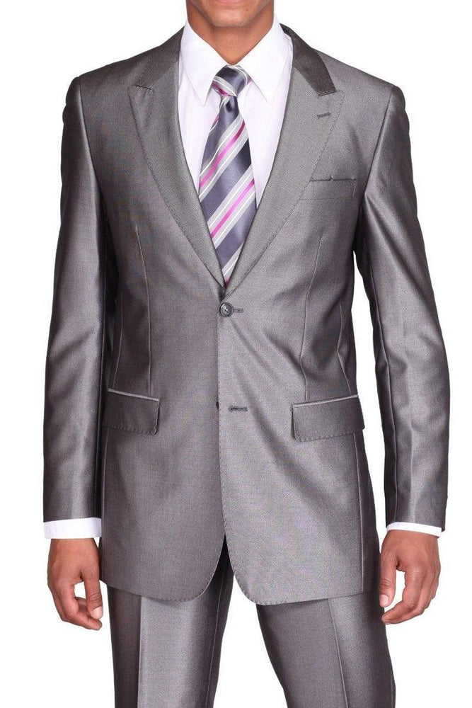 "Fortino Landi Grey Sharkskin Slim-Fit 2-Btn Suit: A Sleek Take on a Classic" - USA Men's Outlet