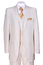 Fortino Landi Ivory Cream Mens 2-Btn Vested Slim Sharkskin Suit - USA Men's Outlet