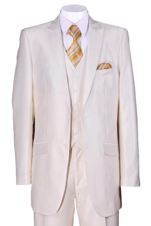 Fortino Landi Ivory Cream Mens 2-Btn Vested Slim Sharkskin Suit - USA Men's Outlet