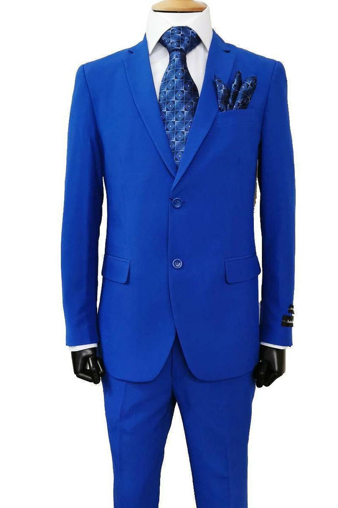 Fortino Landi Men Royal Blue Poplin 2-Button Slim Fit Suit - USA Men's Outlet