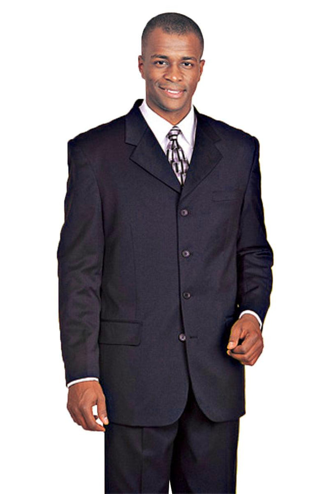 "Fortino Landi Men's 100% Wool 4-Button Dress Suit - Navy" - USA Men's Outlet