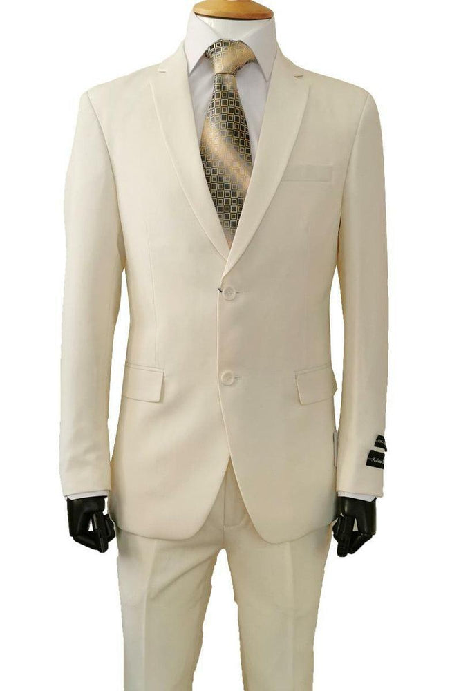 Fortino Landi Men's 2-Btn Ivory Poplin Classic Fit Suit - USA Men's Outlet