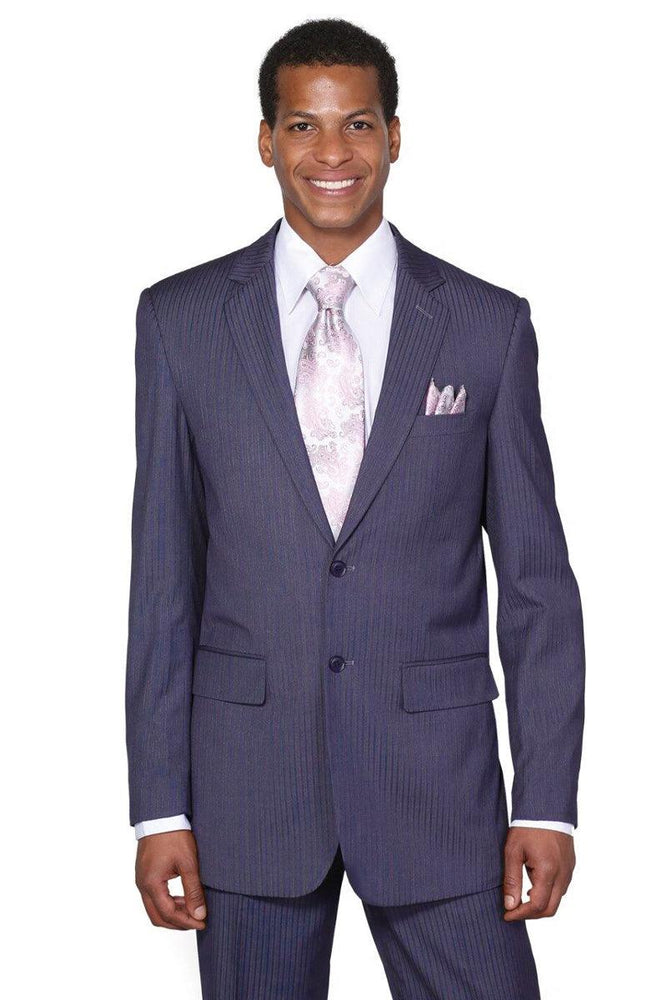 Fortino Landi Men's 2-Btn Pinstripe Modern Suit in Navy Blue - USA Men's Outlet