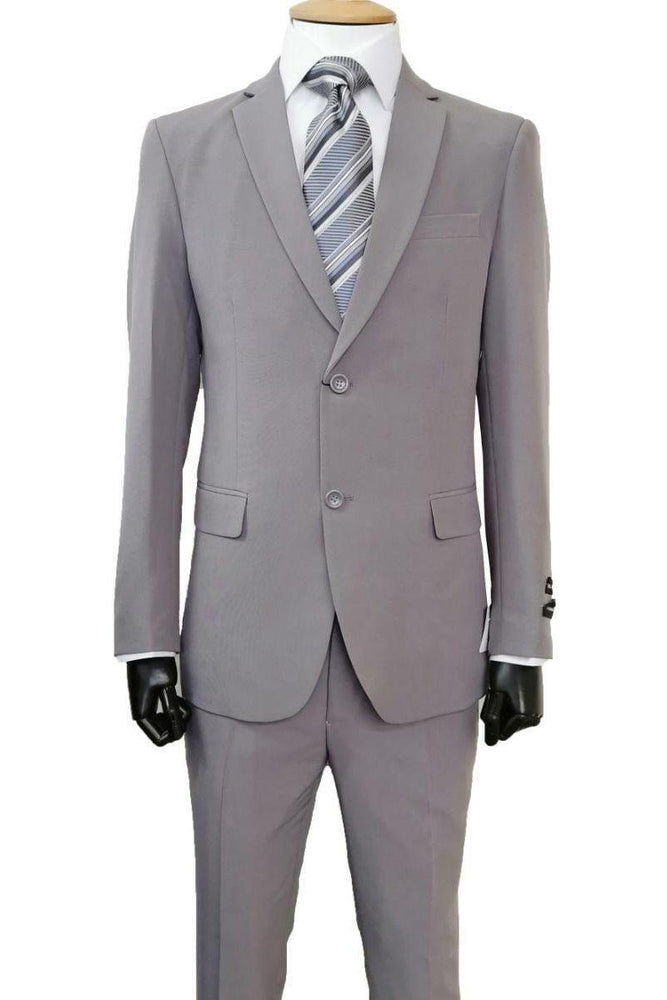 Fortino Landi Men's 2-Button Grey Slim-Fit Poplin Suit - USA Men's Outlet