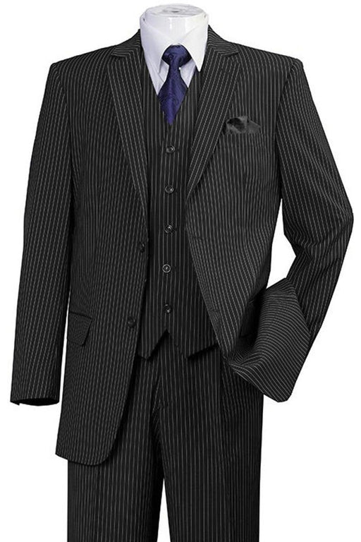 Fortino Landi Men's 2Btn 1920s Gangster Pinstripe Suit in Black - USA Men's Outlet