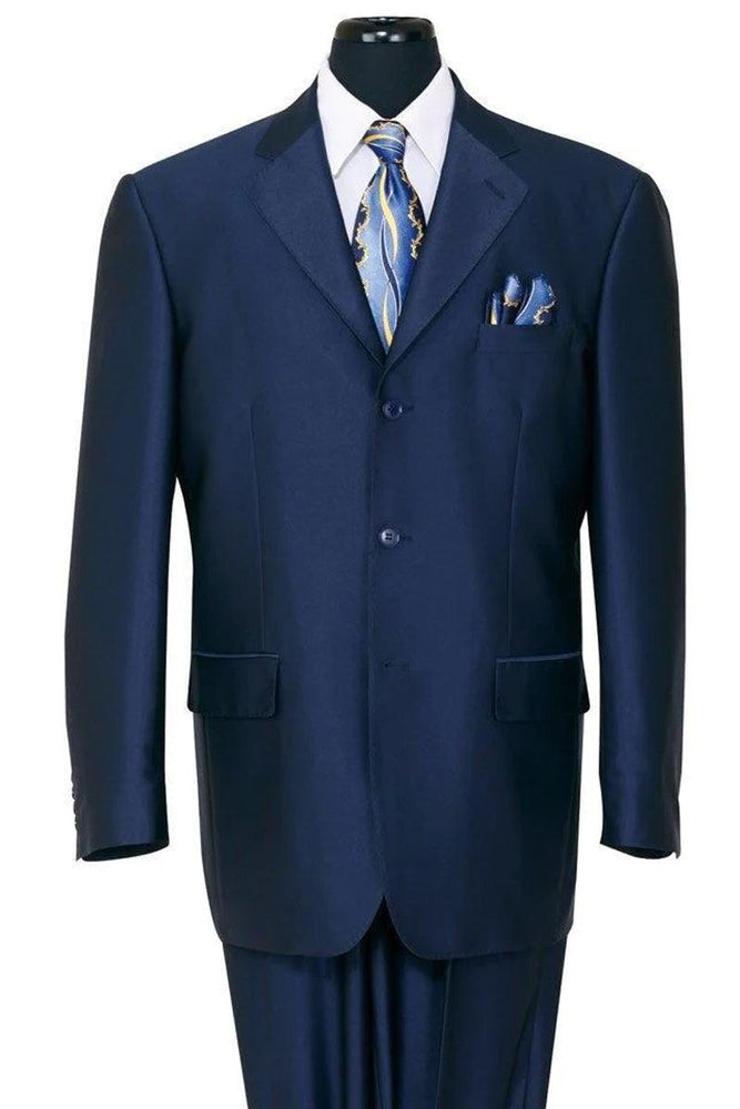 "Fortino Landi Men's 3 Button Navy Sharkskin Suit, Classic Fit" - USA Men's Outlet