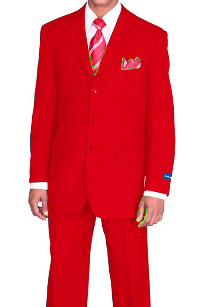 Fortino Landi Men's 3-Button Poplin Classic Fit Suit - Red - USA Men's Outlet