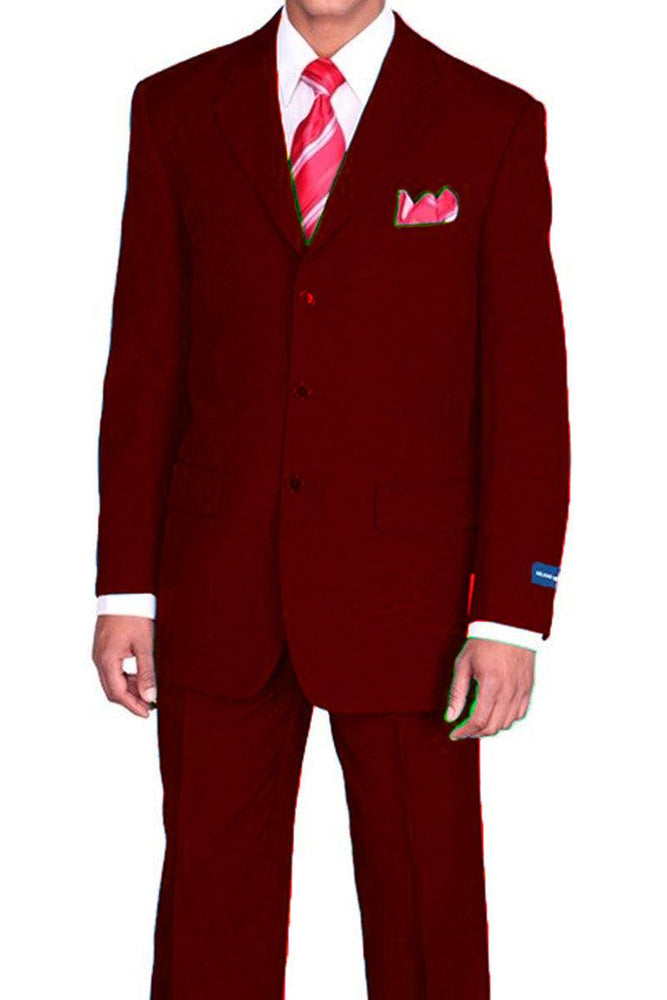 Fortino Landi Men's 3-Button Poplin Suit, Classic Fit, Burgundy - USA Men's Outlet