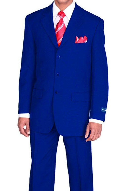 Fortino Landi Men's 3-Button Poplin Suit: Classic Fit, Royal Blue - USA Men's Outlet