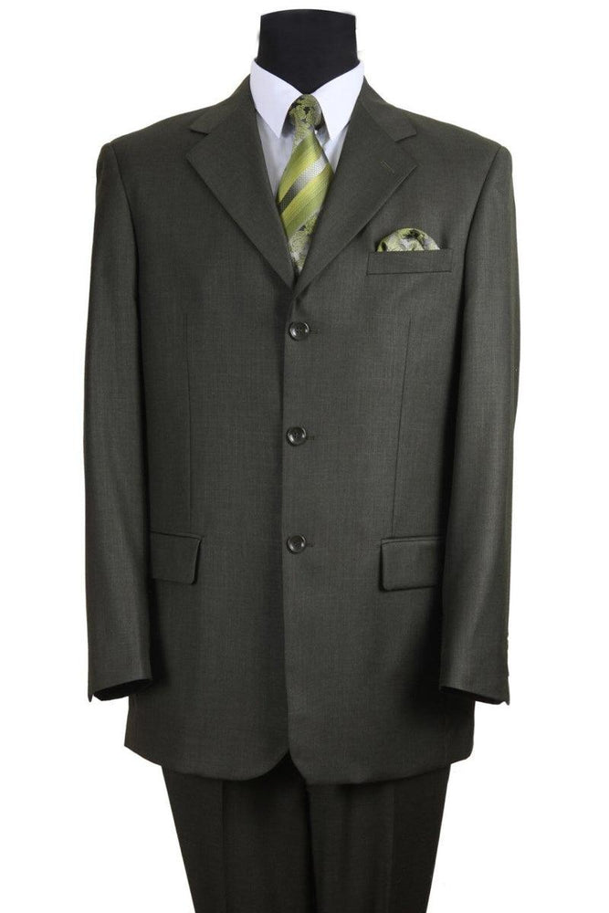 Fortino Landi Men's 3-Button Texured Classic Fit Olive Pleated Pant Suit - USA Men's Outlet