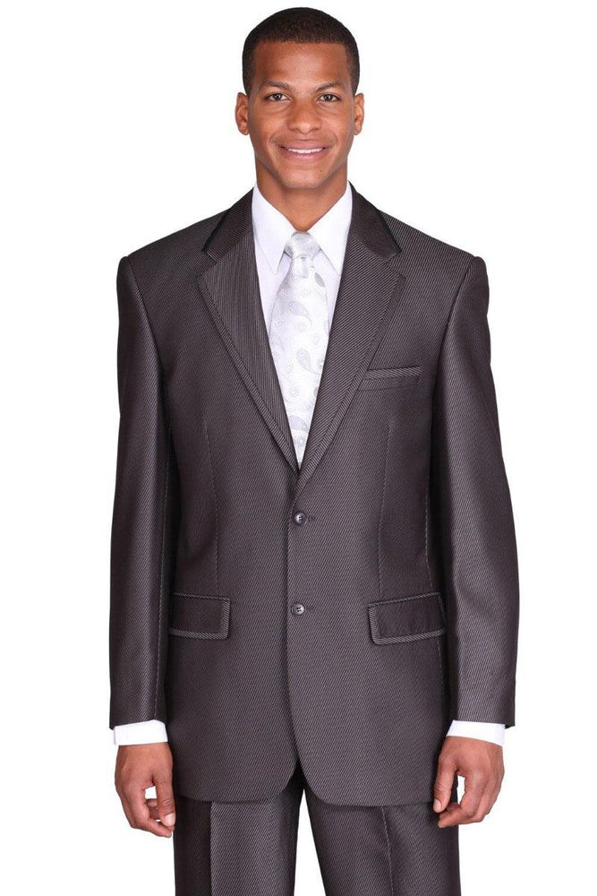 Fortino Landi Men's Black Sharkskin 2-Button Suit - USA Men's Outlet