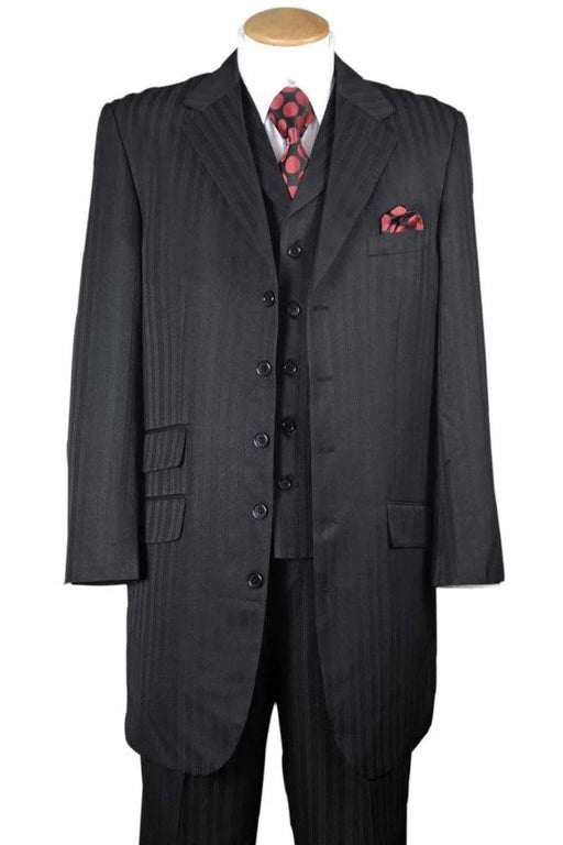 "Fortino Landi Men's Black Tonal Pinstripe Vested Zoot Suit - Sophisticated Style" - USA Men's Outlet