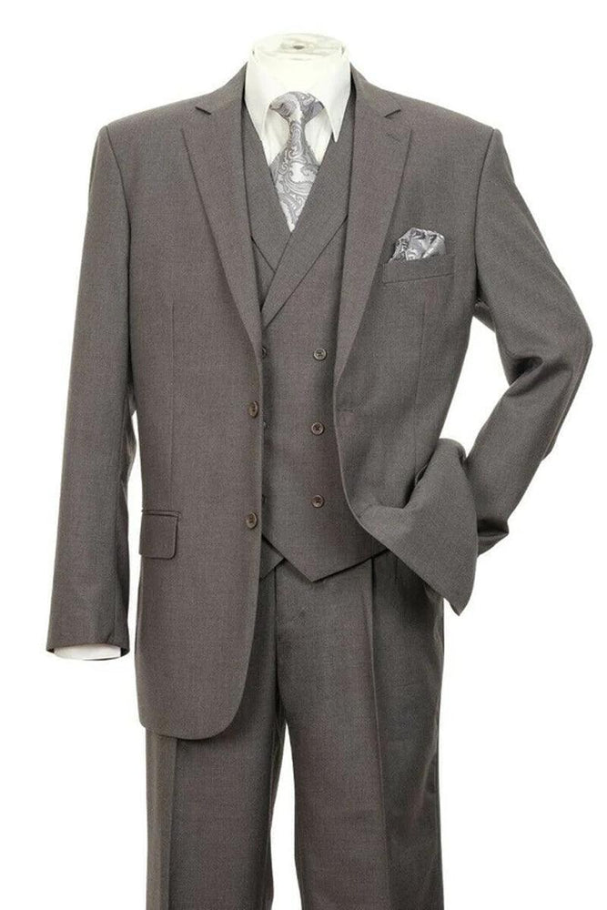 "Fortino Landi Men's Charcoal Grey 2-Button Pleated Suit with Double-Breasted Vest" - USA Men's Outlet