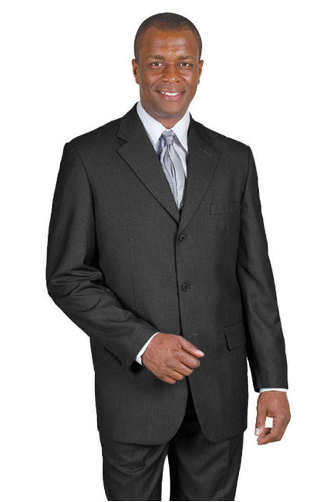 "Fortino Landi: Men's Classic Black Wool-Feel Pinstripe Suit" - USA Men's Outlet