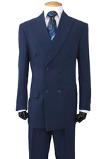 "Fortino Landi Men's Classic Navy Poplin Double-Breasted Suit" - USA Men's Outlet