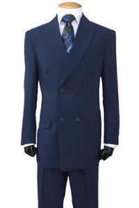 "Fortino Landi Men's Classic Navy Poplin Double-Breasted Suit" - USA Men's Outlet