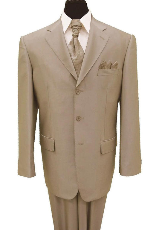 Fortino Landi Men's Classic Tan Sharkskin 3-Button Suit - USA Men's Outlet