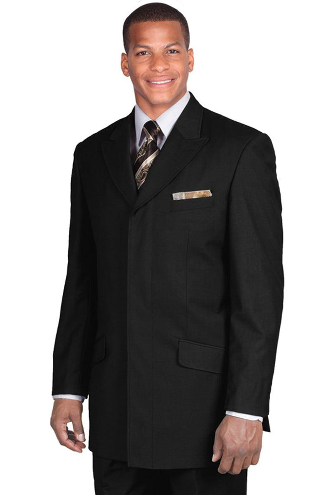 Fortino Landi Men's French-Front Wide-Peak Lapel Suit w/Hidden Buttons - Black - USA Men's Outlet