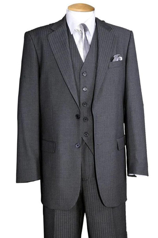 Fortino Landi Men's Gray 2-Button Wool-Look Tonal Pinstripe Vested Suit - USA Men's Outlet