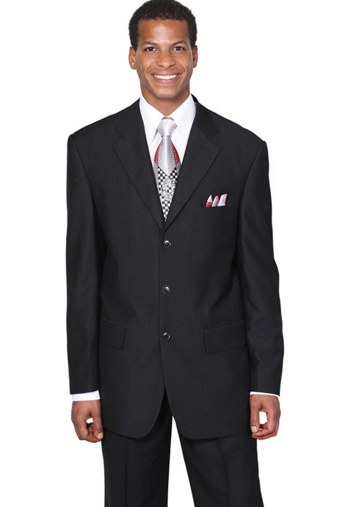 "Fortino Landi: Men's Luxe Wool-Feel 3-Button Classic Black Suit" - USA Men's Outlet