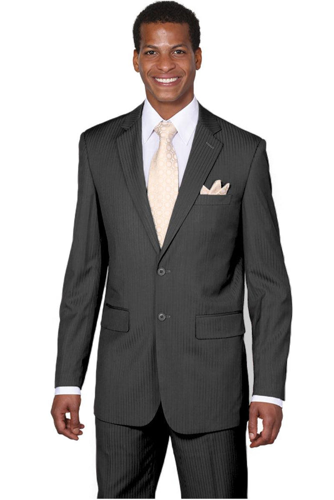 Fortino Landi Men's Modern Fit Brown Pinstripe Business Suit, 2 Buttons - USA Men's Outlet