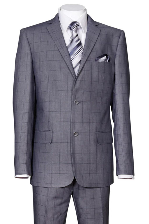 Fortino Landi Men's Modern Fit Grey Windowpane Plaid Suit 2BTN - USA Men's Outlet