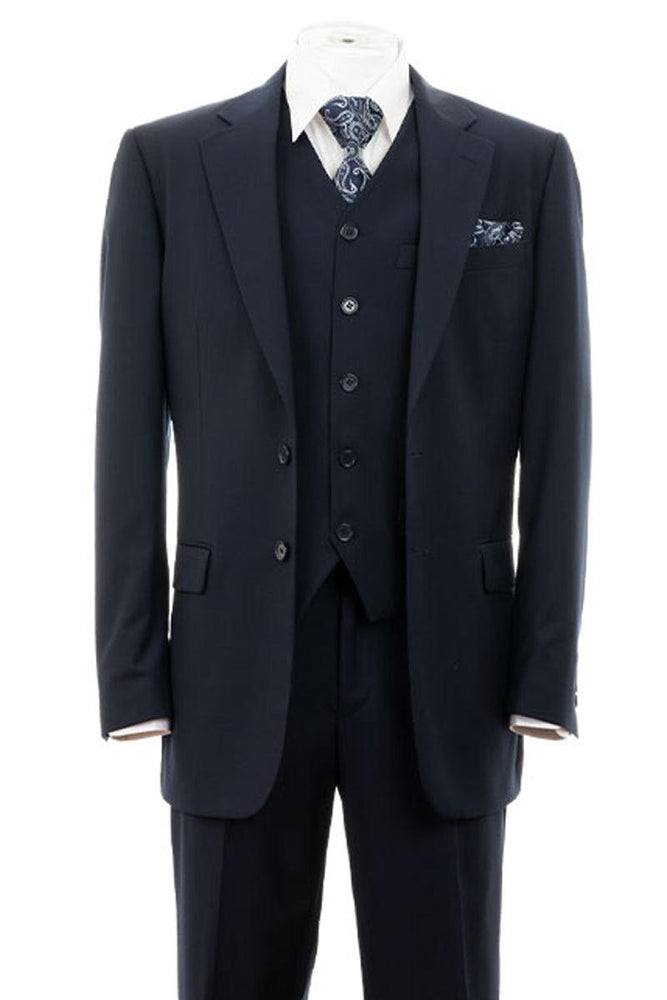 "Fortino Landi Men's Modern Navy Blue Vested 2-Button Suit" - USA Men's Outlet