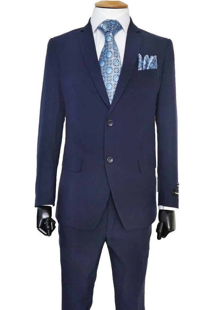 "Fortino Landi Men's Navy 2-Button Slim-Fit Poplin Suit" - USA Men's Outlet