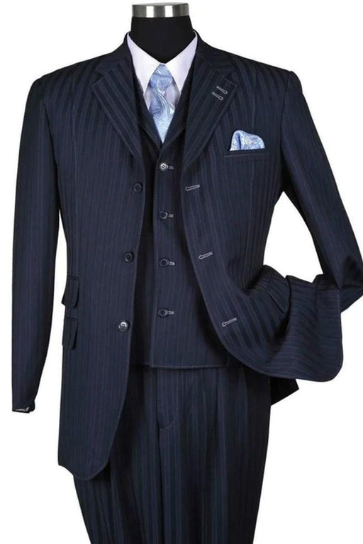 Fortino Landi Men's Navy 3-Button Tonal Fashion Suit with Pinstripes - USA Men's Outlet