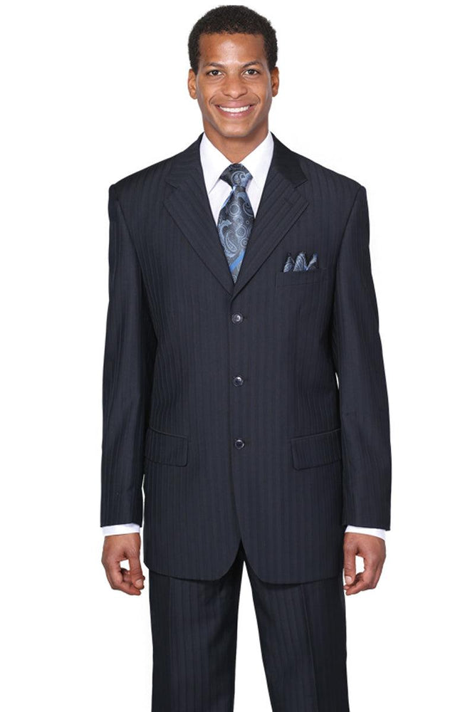 Fortino Landi Men's Navy Classic Fit Pinstripe 3-Button Suit - USA Men's Outlet