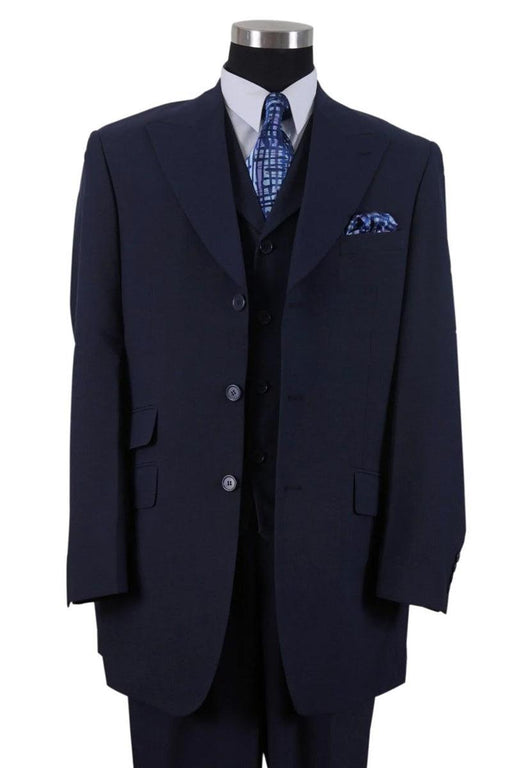 "Fortino Landi Men's Navy Wide-Peak 3-Button Vested Fashion Suit" - USA Men's Outlet