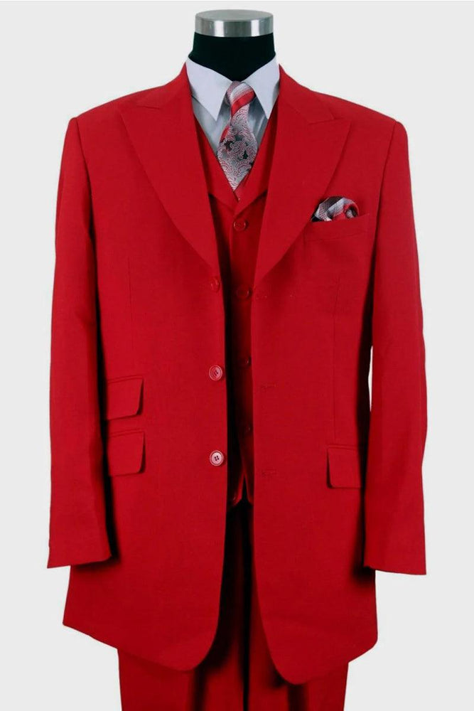 Fortino Landi Men's Red Fashion Suit w/3-Button Vest, Wide Peak Lapel - USA Men's Outlet