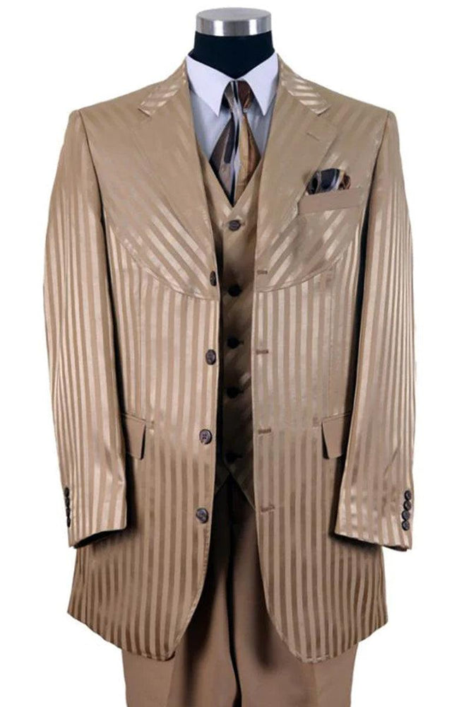 Fortino Landi Men's Semi-Wide Gold Tonal Stripe Fashion Suit 4-Btn - USA Men's Outlet