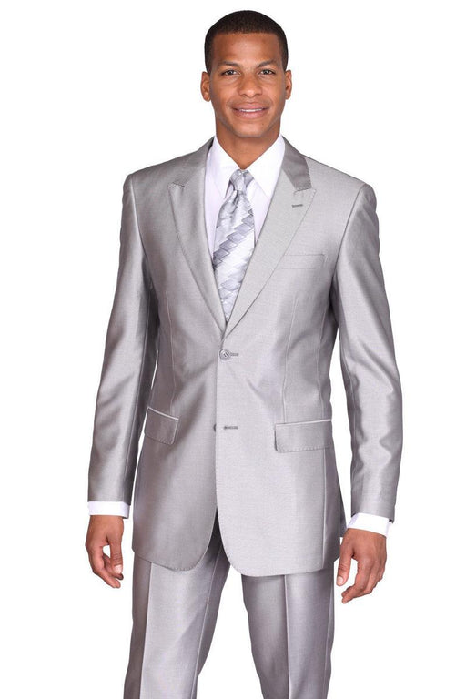 "Fortino Landi Men’s Silver Gray 2-Button Slim-Fit Sharkskin Suit" - USA Men's Outlet