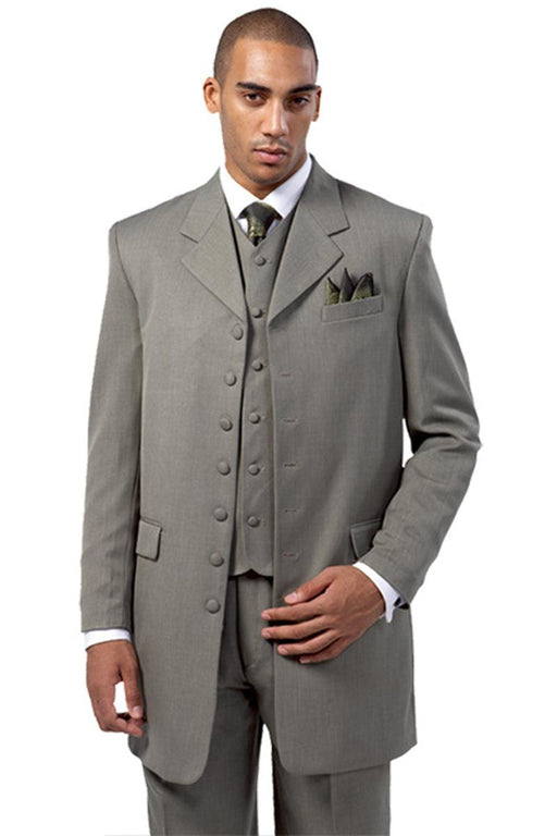 Fortino Landi Men's Silver Grey Long Vested Zoot Suit - USA Men's Outlet