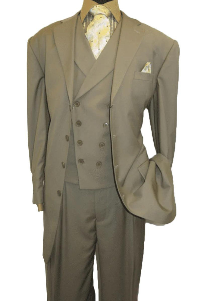 Fortino Landi Men's Tan 4-Button Fashion Suit w/ Double Breasted Vest - USA Men's Outlet