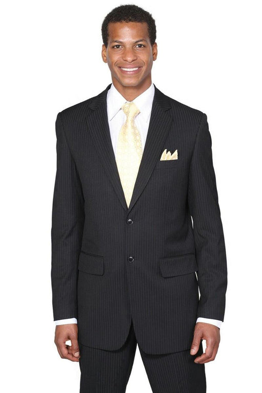 Fortino Landi Men's Traditional Two-Button Modern Fit Pinstripe Suit in Black - USA Men's Outlet