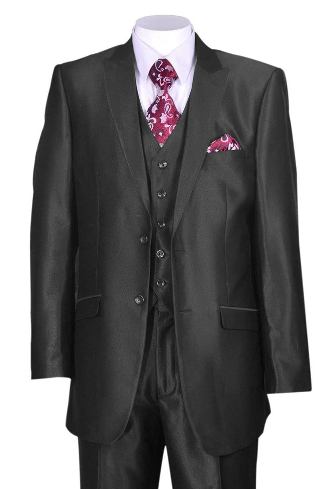 "Fortino Landi Men's Vested 2-Button Slim-Fit Sharkskin Suit in Black" - USA Men's Outlet