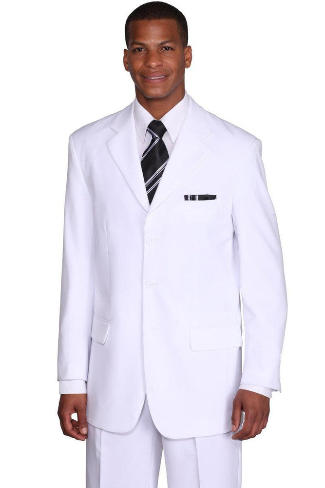 Fortino Landi Men's White 3-Button Classic Fit Poplin Suit - USA Men's Outlet