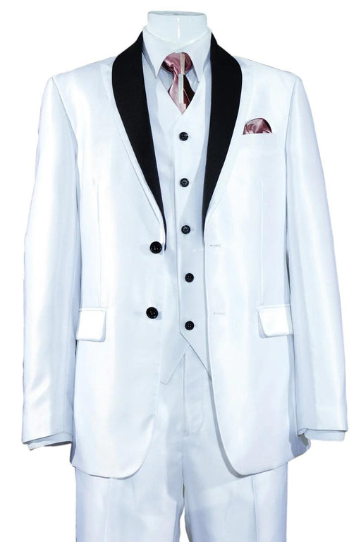 Fortino Landi Men's White Sharkskin Slim Fit 2-Button Tuxedo Suit - USA Men's Outlet