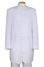 Fortino Landi Men's White Zoot Suit Tuxedo with Long Mandarin Collar - USA Men's Outlet