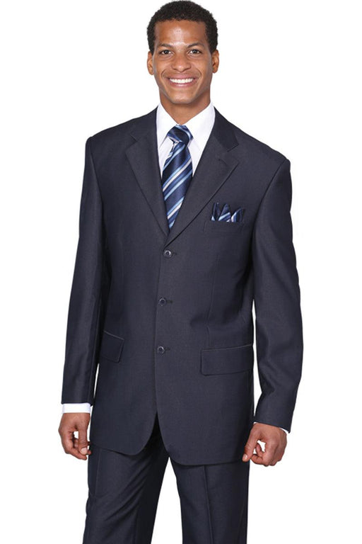 "Fortino Landi Men's Wool-Look 3Btn Suit in Navy Blue" - USA Men's Outlet